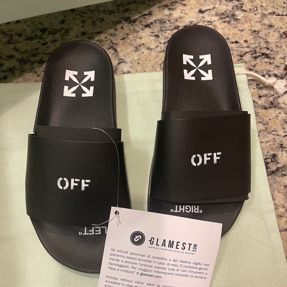 Off white rubber slides